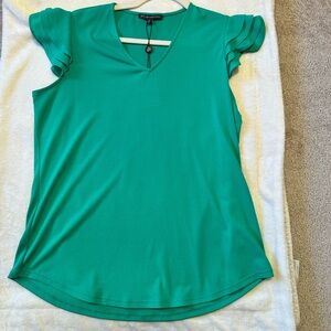 Adrianna Papell Teal Ruffle Sleeve Blouse